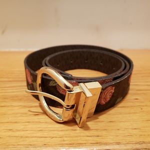 Like New Michael Kors Reversible Brown Leather Floral Print Unisex Belt